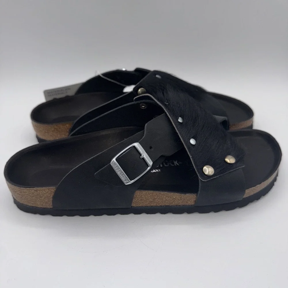 Birkenstock Guam Fur Sandals‎ Men's Size 10 EU 43 Black Leather